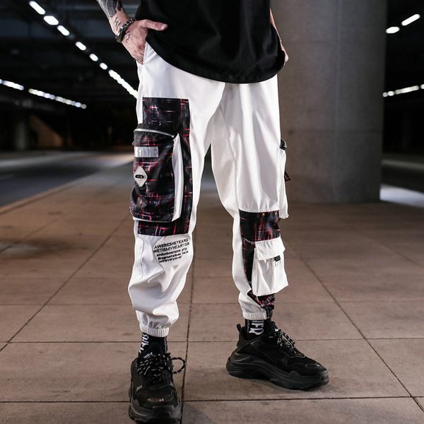 

streetwear black harem elastic waist punk with ribbons 2020 casual jogger pants men hip hop trousers