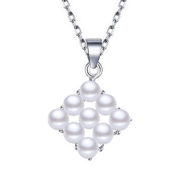 

3-4mm fresh water pearl necklace dropshipping fashion 925 sterling silver square shaped pattern women pendant pearl jewelry