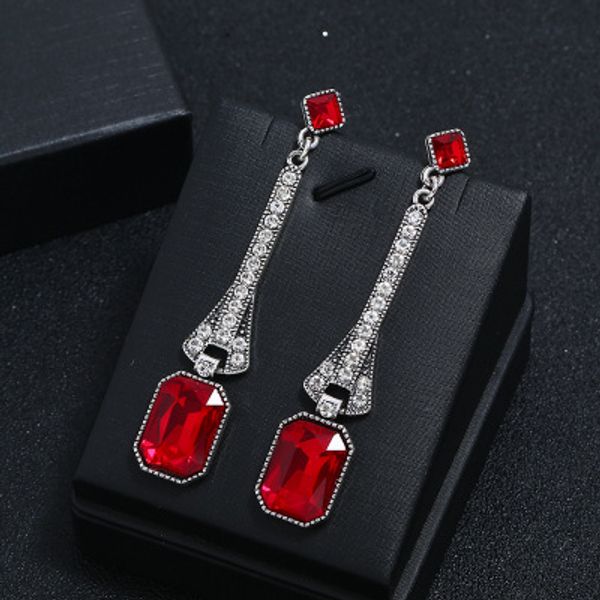 

2019 luxury wild alloy diamond square gemstone stud earrings fashion ms. personalized earrings tassel pendant earrings, Silver