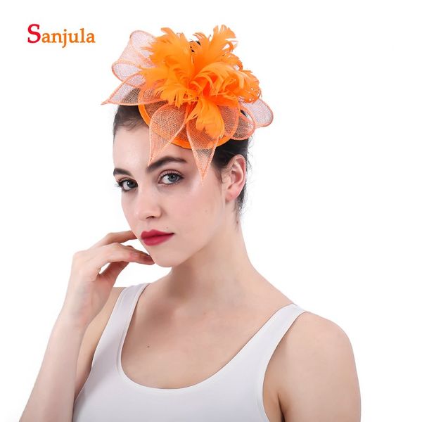 

feathers linen flower orange charming hats for girls party hair decoration fascinators bridal hats wedding accessories h74