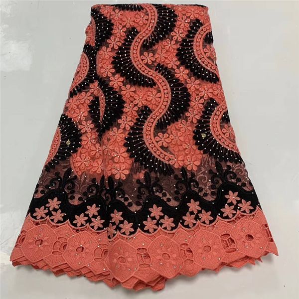 

latest lace fabric african french lace embroidered tulle lace fabric with beads and stones 5yards, Black;white