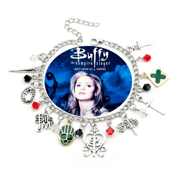 

tv series buffy the vampire slayer charm bracelet armband sword cross bite me pulseira bohemia crystal beads bracelet femme, Golden;silver