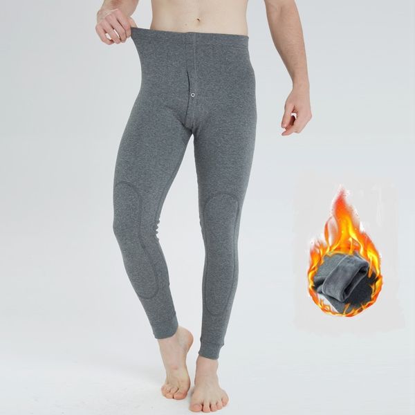 

2018 new men pants winter thermal underwear full length leggings thick fleece warm pant, Black