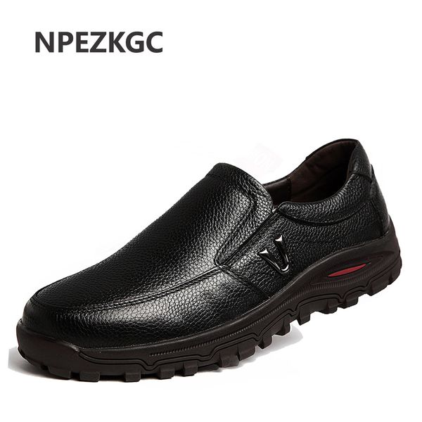 

npezkgc new handmade genuine leather men shoes, spring autumn business fashion men casual shoes, brand shoes, Black