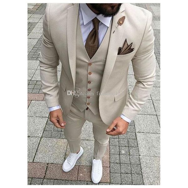 

one button beige wedding men suits notch lapel three pieces business groom tuxedos (jacket+pants+vest+tie) w1078, Black;gray