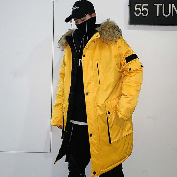 

male long coat fashion hip hop trench jacket men warm winter hooded parka casual outerwear thick windproof us s, Black