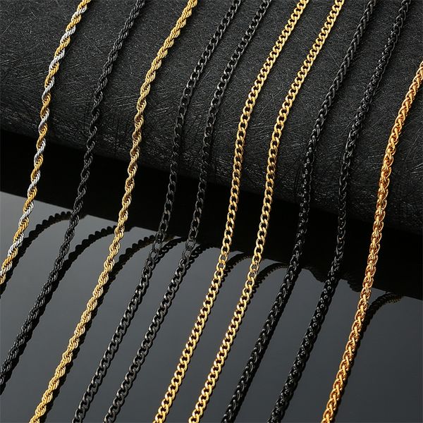 

aziz bekkaoui standard chain 316l stainless steel link in black gold color twist chains necklace for men thin jewelry 3-7mm, Silver