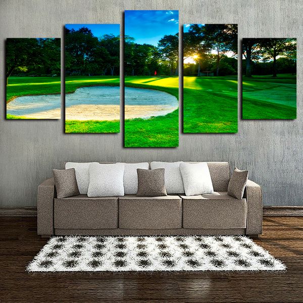 

5 panels spring golf course green forest artworks giclee canvas wall art for home decor abstract poster canvas print oil painting
