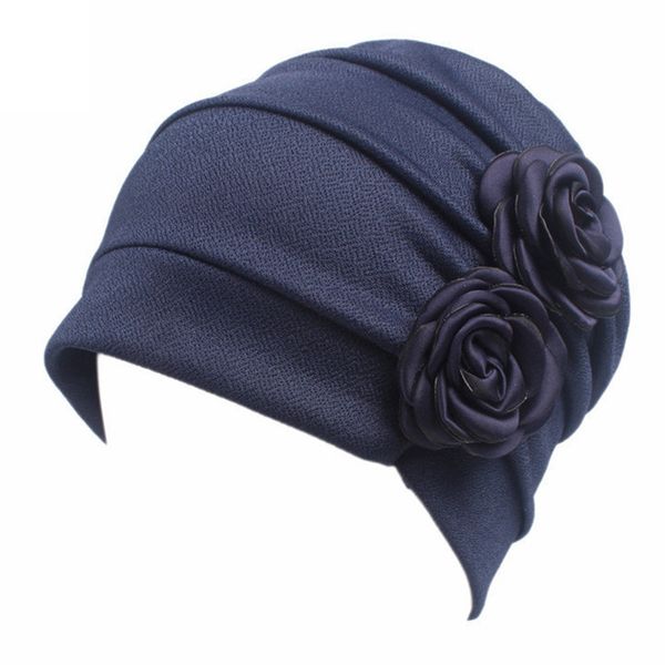 

2019 women's cap floral lady turban hat spring women's hats hairnet muslims chemo cap flower bonnet beanie, Blue;gray