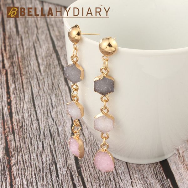 

bijoux stone druzy resin earrings geometric long drop earrings for women jewelry statement gifts for women accessories brinco, Silver