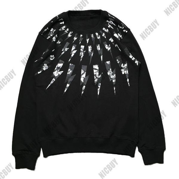 

fashion autumn designer brand mens luxury hoodies neil pullover hooded lightning flowers print cotton casual round neck sweatshirt, Black