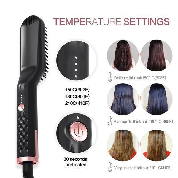 

3 in 1 new fashion quick beard straightener comb pro hair straightener brush salon heating fast hair styling tool hair curlers