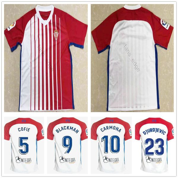 

19 20 sporting gijón soccer jerseys gijon home away red camiseta de fútbol gomez djurdjevic carmona mendez marino salvador football shirt, Black;yellow