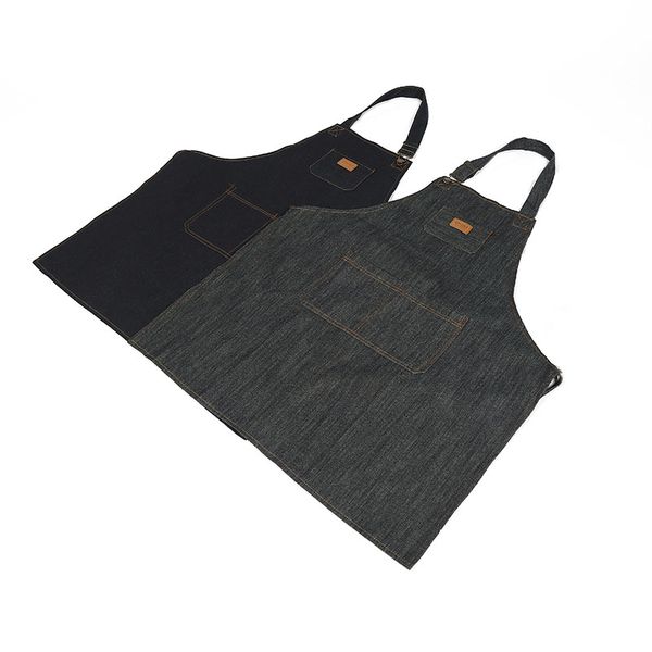 

1pcs denim apron woman men bibs home cooking baking coffee shop cleaning aprons kitchen accessories 46132