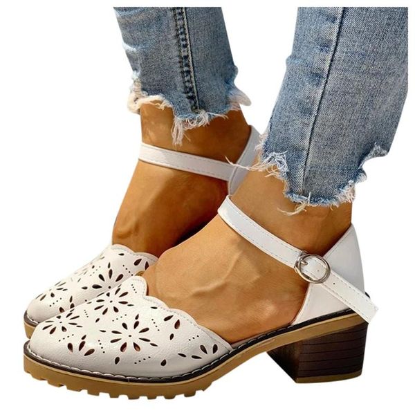 

women's shoes summer ladies fashion casual shoes daily hollow square high heel sandals buckle dinner party zapatos, Black