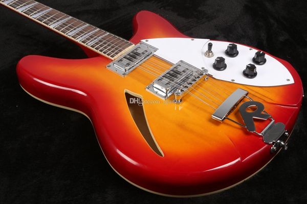 

New cu tom ric guitar cherry unbur t 360 12 tring electric guitar emi hollow body triangle mother of pearloid fingerboard inlay chine e
