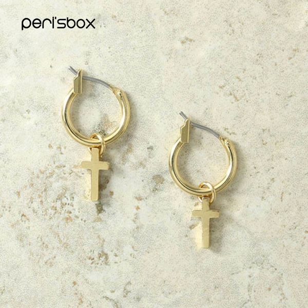 

peri'sbox gold color small hanging cross hoop earrings for women simple ear piercing huggie earrings bohemia bijoux brincos, Golden;silver