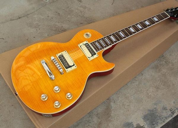 

бесплатная доставка желтый электрогитара с flame maple шпон, предложение индивидуальные