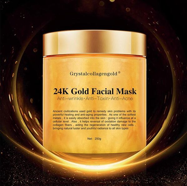 Crystal Collagen Gold Frau Gesichtsgesichtsmaske 24K Gold Kollagen schälen Gesichtsmaske Gesichtshaut Feuchtigkeitsfeuchtigkeitsfeuchtigkeit 250 g