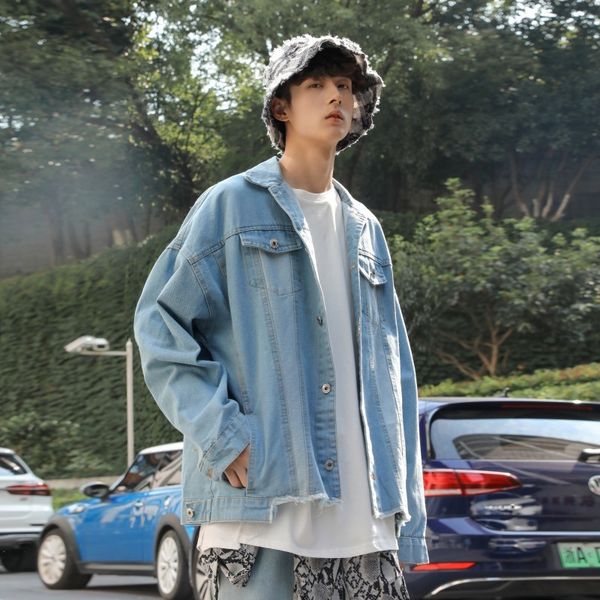 

мужская куртка 2019 осень и зима новый свободный сплошной цвет красивый джинсовой куртки молодость личности тенденции моды мужской одежды, Black;brown