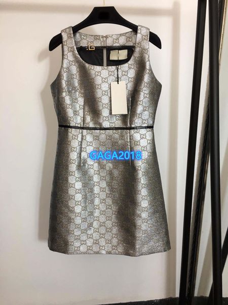 

high end women girls shirt dress jacquard all over interlocking letter sleeveless a-line mini skirt 2020 fashion design luxury vest dresses, Black
