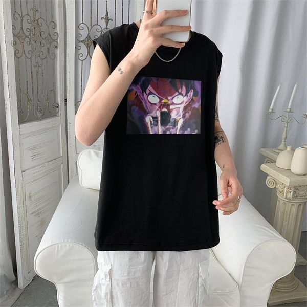 

anime one piece luffy tank singlet shirt for men male ulzzang harajuku streetwear tanksummer sleeveless monkey d luffy, White;black