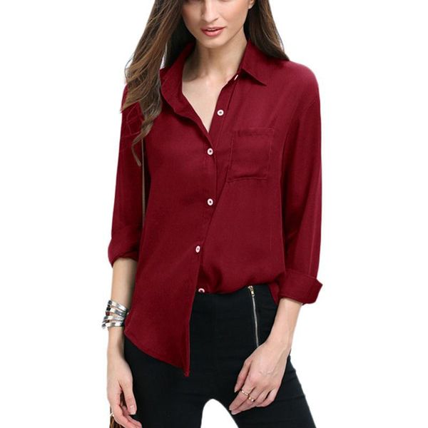 

20 плюс размер женщины рубашки блузки с длинным рукавом отложным воротником твердая дамы шифон блузки топы офис стиль chemise femme, White