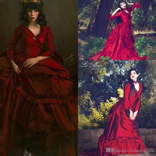 Vintage Mina Dracula Victorian Bustle Ocasião Prom Vestidos 2019 Dia das Bruxas Gótico Ruffles Train Plus Tamanho Formal Tafetá Vestido de Noite