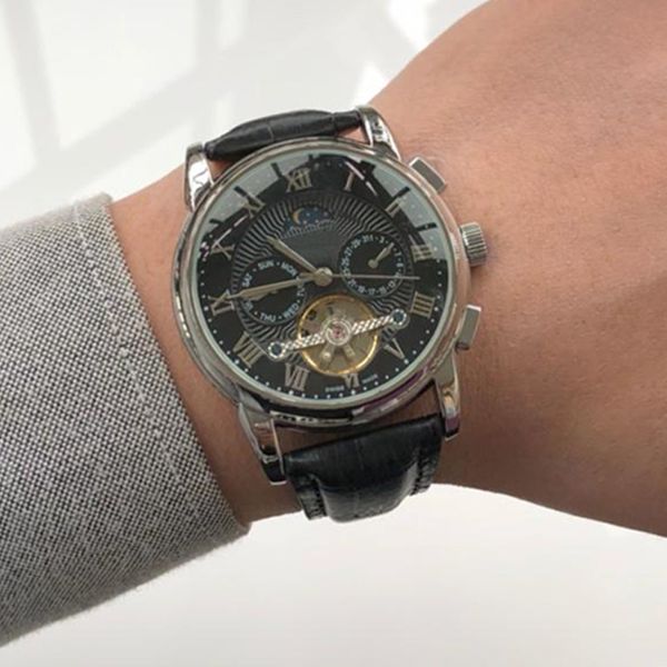 

luxury new wristwatch mens automatic man 2019 watch business genuine leather mechanical fashion quality designer watch casual wgnvi, Slivery;brown