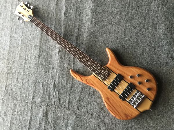 Personalizado 5 string Natural madeira elétrica baixo guitarra polonês acabamento corpo cromo hardware