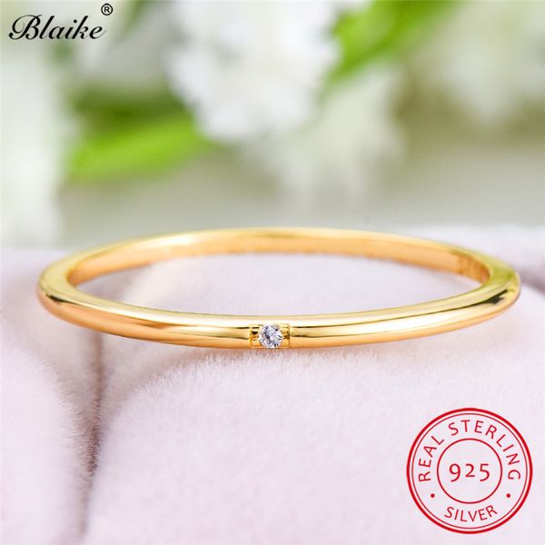 

minimalist s925 sterling silver rings for women cz single stone thin ring wedding bands girls daily stacking ring fine jewelry, Golden;silver