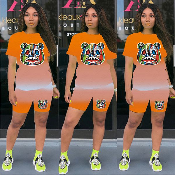 

s-3xl cartoon women shorts set designer tracksuit animal face printed t shirt and shorts outfits summer two piece sets sportswear d62302, White