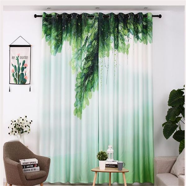 

green plants small fresh curtains custom curtains thickened simple blackout curtains 3d curtain