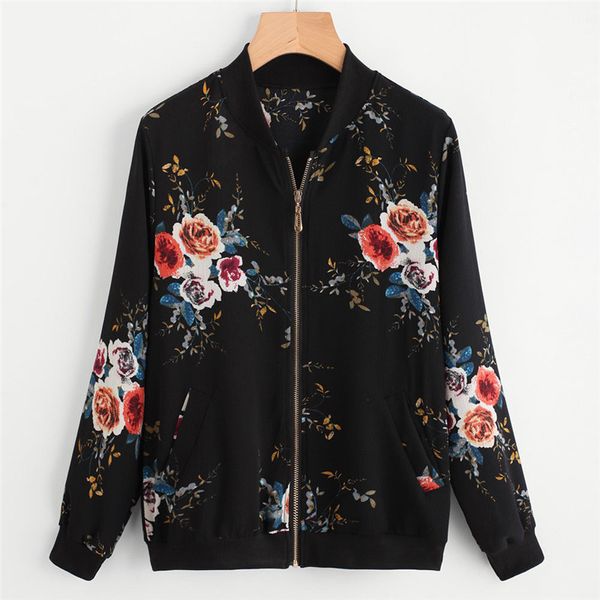 

retro floral printing zipper up bomber jacket women's winter down jacket casual coat outwear overcoat female dropship l#3, Black;brown