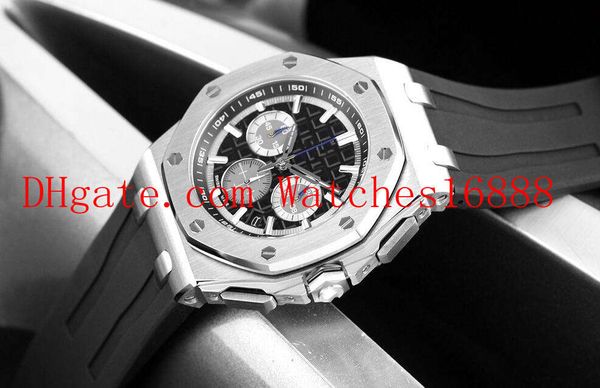 

2 color offshore stainless steel chronograph quartz movement mens watch 45mm rubber strap men's wrist watch, Slivery;brown
