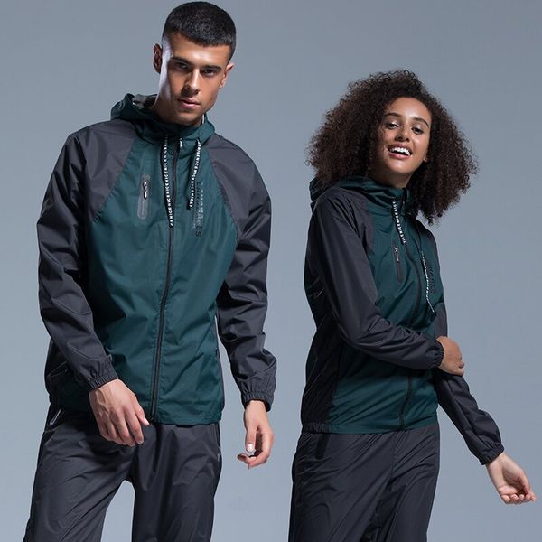 

gym clothing sports suit mens womens running jackets pants set outdoor fitness lose weight sweating sauna lovers sportswear 2pcs, Black;blue