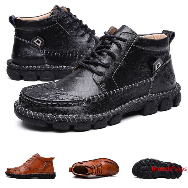 

2020 new whole sale autumn and winter high men leather cotton shoes black brown winter keep warm cotton boots size 40-47 ing