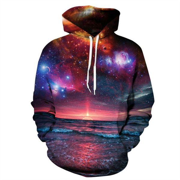 

galaxy printed толстовки мужчины / женщины мода стиль 3d красивые пейзажи sunset pattern толстовки с капюшоном топы унисекс плюс размер xxxl, Black