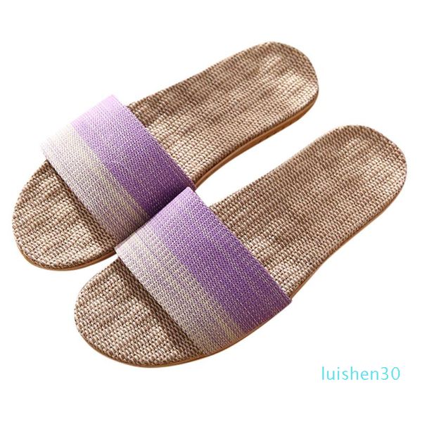 

new fashion linen color matching slippers 2020 soft bottom non-slip couple model slippers women l30, Black
