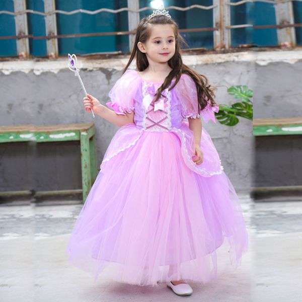 

1pcs 2019 girls long hair princess sophia dress kids easter cosplay costumes dresses ruffle pleated vintage wedding formal occasion dress, Red;yellow