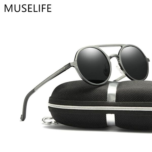 MUSELIFE Marke Aluminium Magnesium polarisierte Sonnenbrille Sonnenbrille Herren Runde Fahren Punk Brille Schatten Oculus Masculino Y200619