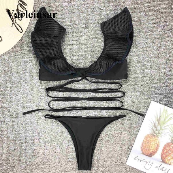 

2019 wrap around bikini ruffled swimsuit female women swimwear two-pieces bikini set bather bathing suit swim wear v1477