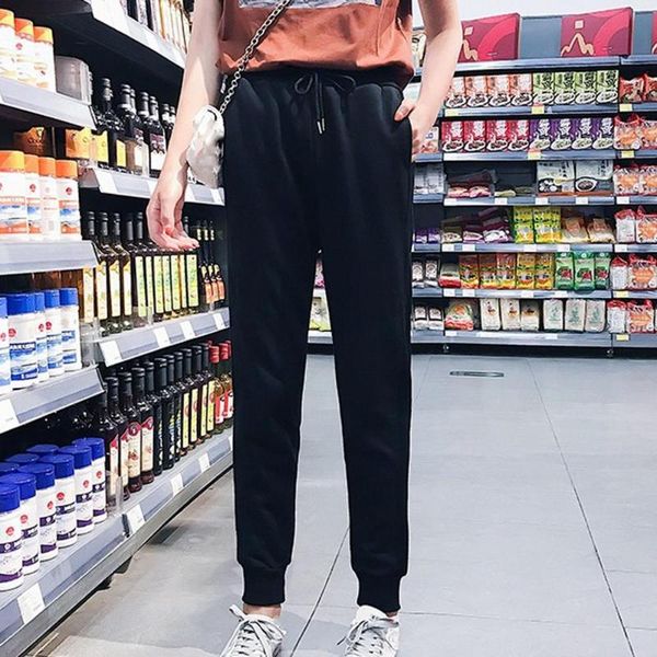 

2020 summer korean pants loose black thin elastic waist pants sports trousers high waist casual long female #0108, Black;blue