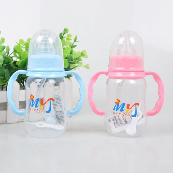 

150ml standard caliber pp material bpa baby milk bottle with handle straw baby milk bottle ( random