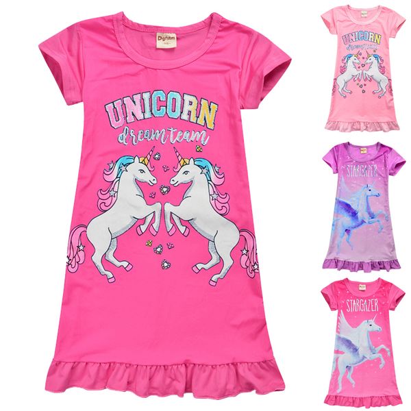 

unicorn medium length skirt for girls 4-10t baby kids girls dress unicorn cartoon nightgown dress 4 color for children ss194, Red;yellow