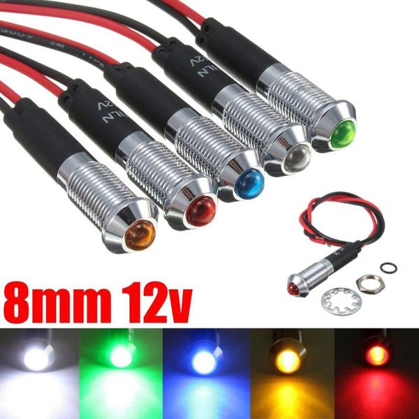 

8mm mini waterproof metal led indicator light pilot signal lamp car boat panel dashboard warning 12v light with wire leading