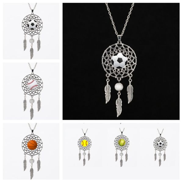 

6 style football basketball baseball necklace pendant time necklaces pendant leaf necklace sport necklace party supplies t2c5047
