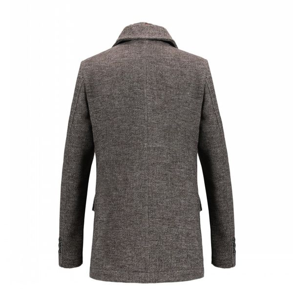 

designer new plaid scarf detachable lapel solid men woolen overcoats long sleeve single breasted male thick warm coats plus size, Black