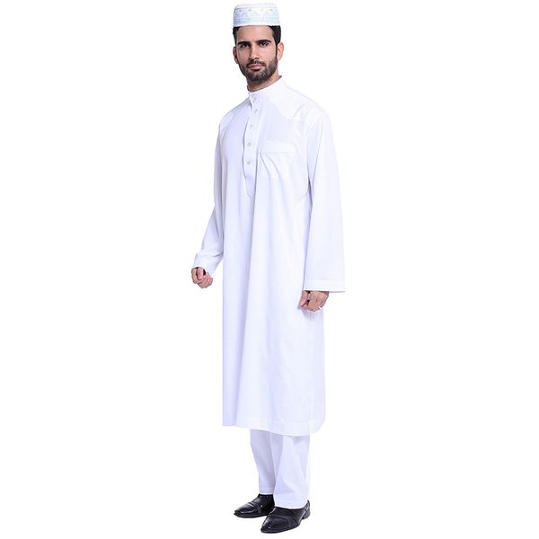 

ethnic clothing islamic men fashion 2 piece set muslim robe long sleeve button high neck pants abaya kaftan saudi arab thobe, Red