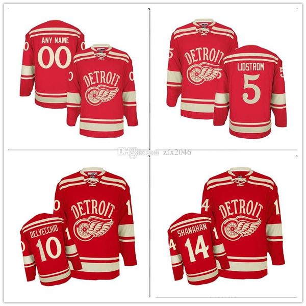 

Custom Men PREMIER DETROIT RED WINGS 5 NICKLAS LIDSTROM 2014 WINTER CLASSIC Hockey JERSEY RED Stitched Logos embroidered Customized